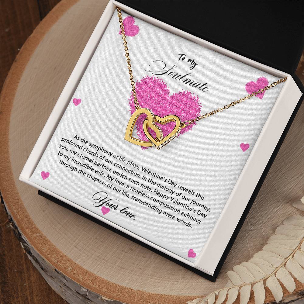 valentine-8b Interlocking Hearts neck, Gift to My Soulmate with Message Card