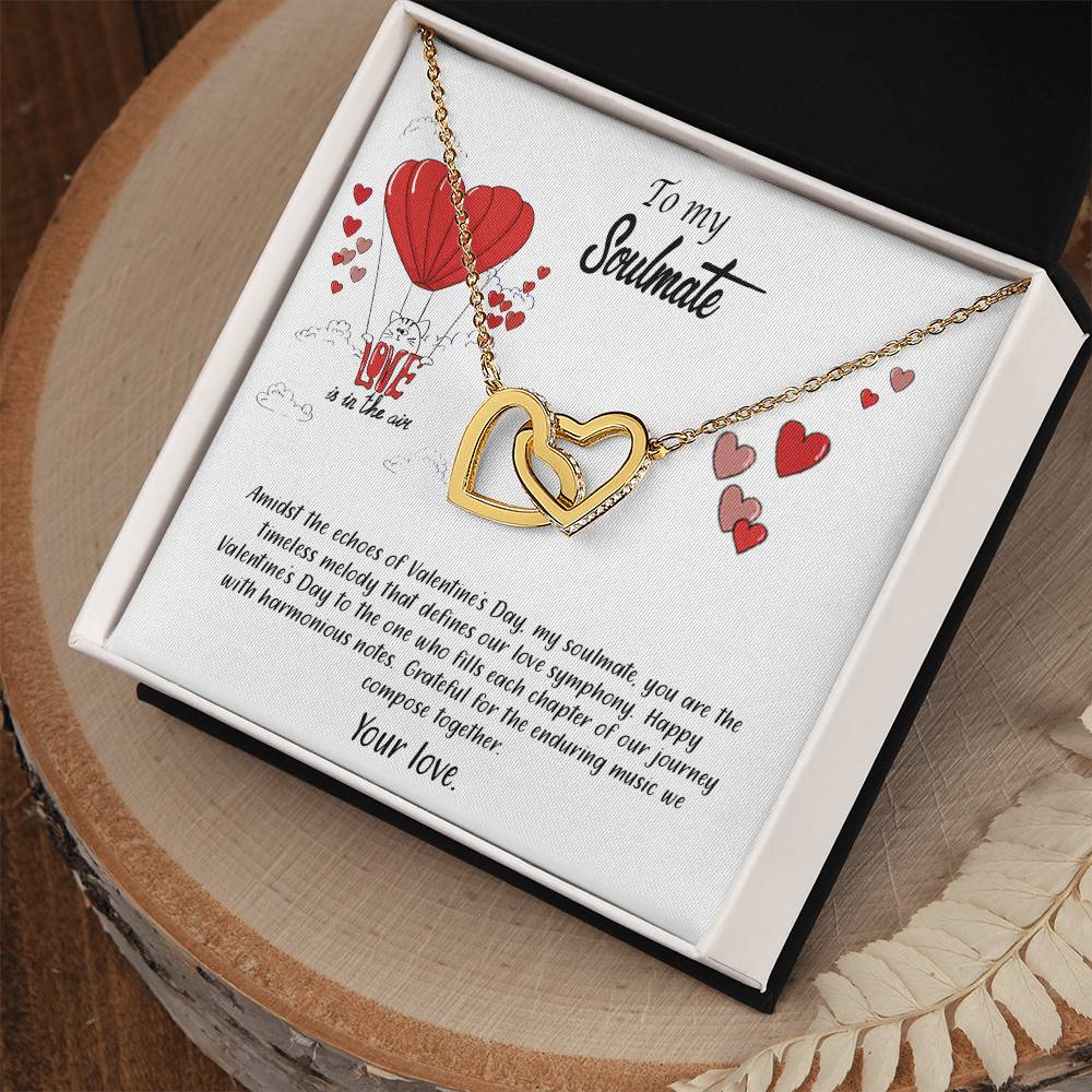 valentine-24b Interlocking Hearts neck, Gift to My Soulmate with Message Card