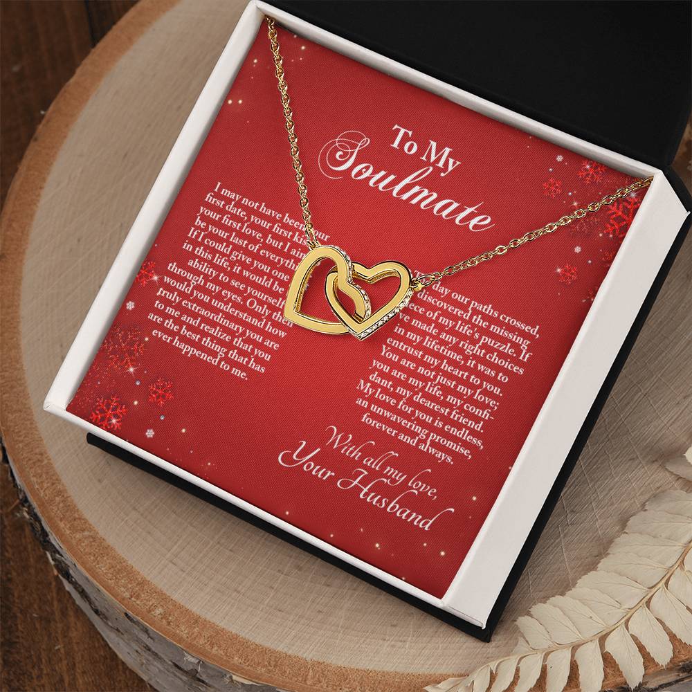 4005b Interlocking Hearts neck, Gift to My Soulmate with Message Card