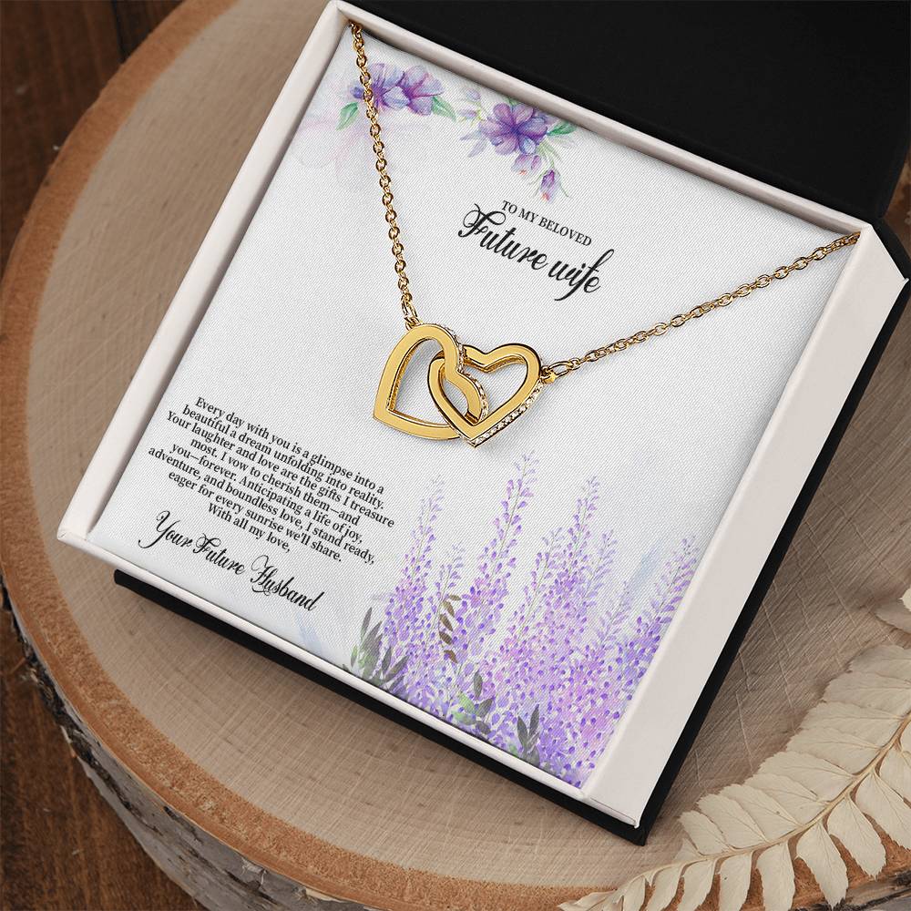 4030 (3) Interlocking Hearts Necklace, Gift to my Future Wife with Beautiful Message Card