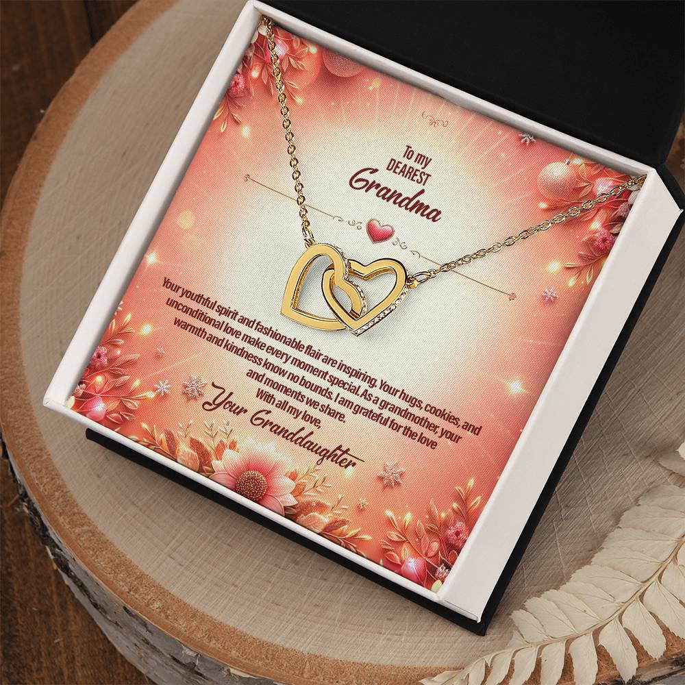 4051c Interlocking Hearts Necklace, Gift to my Grandma with Beautiful Message Card