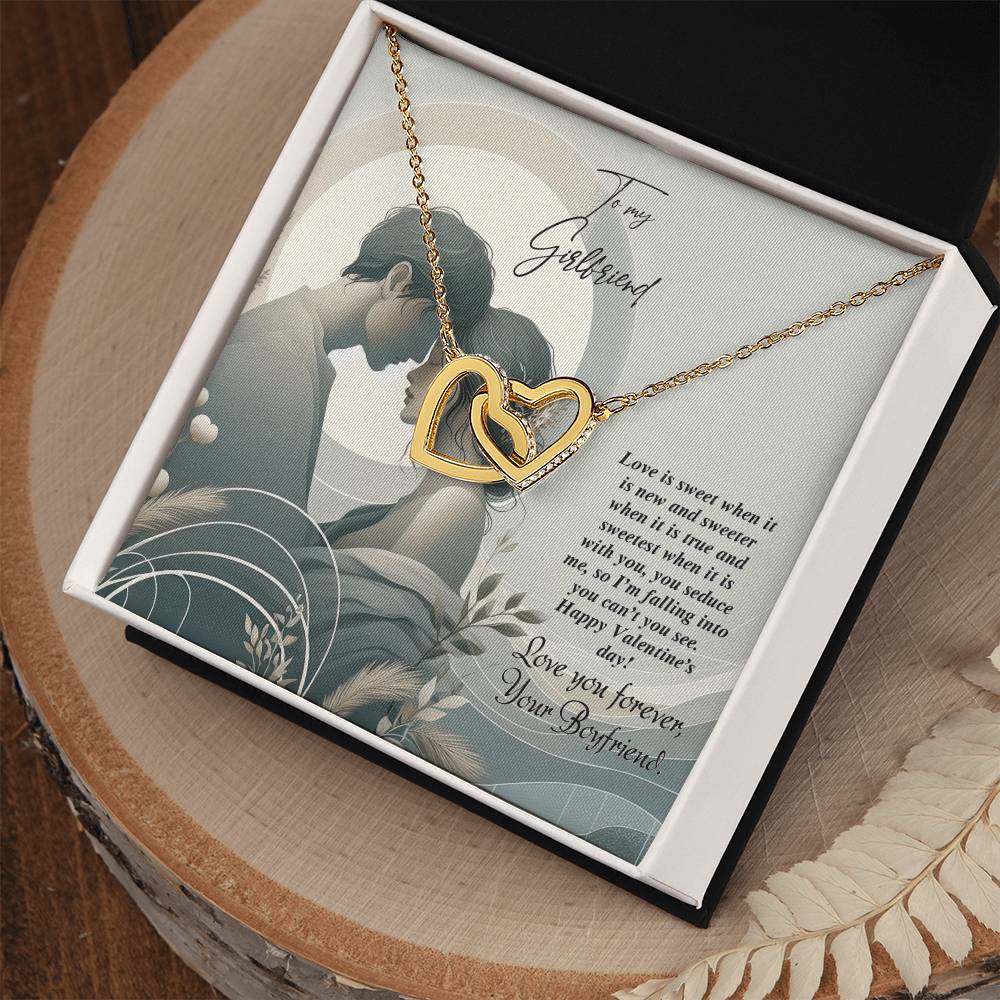 Valentine-st22c Interlocking Hearts Necklace, Gift to my Girlfriend with Beautiful Message Card