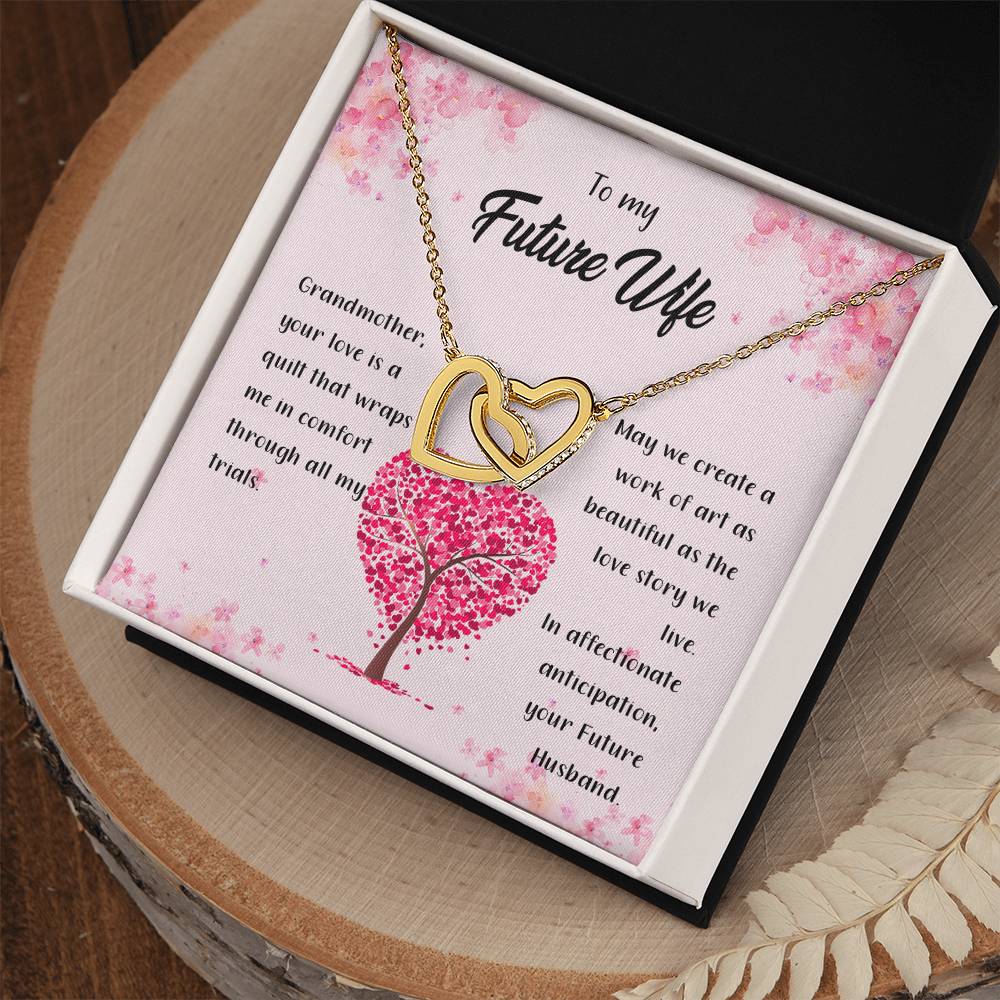 4042b fix Interlocking Hearts Necklace, Gift to my Future Wife with Beautiful Message Card