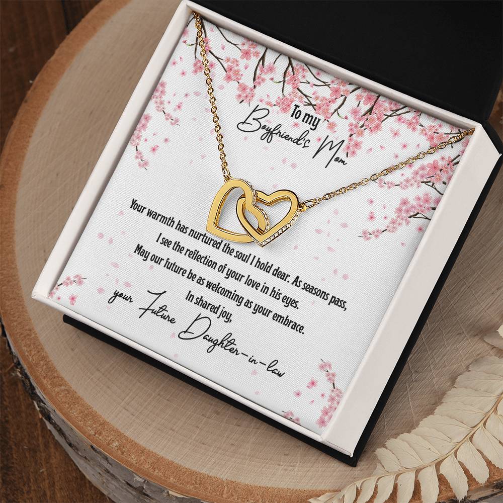 4040 c Interlocking Hearts Necklace, Gift to my Boyfriend's Mom with Beautiful Message Card