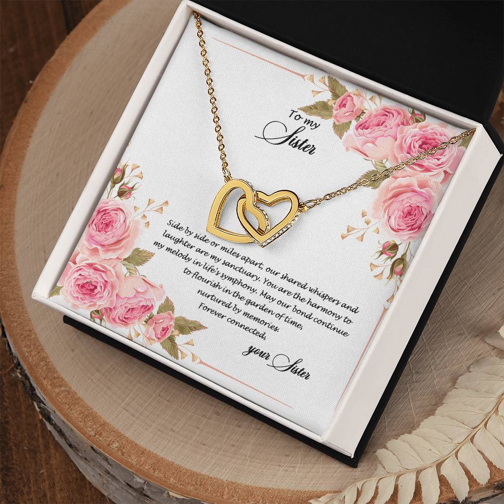 4034c Interlocking Hearts Necklace, Gift to my Sister with Beautiful Message Card