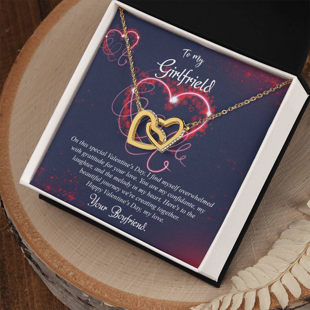 valentine-7c Interlocking Hearts Necklace, Gift to my Girlfriend with Beautiful Message Card