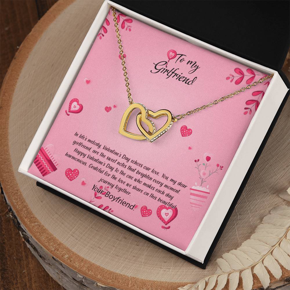 valentine-16c Interlocking Hearts Necklace, Gift to my Girlfriend with Beautiful Message Card