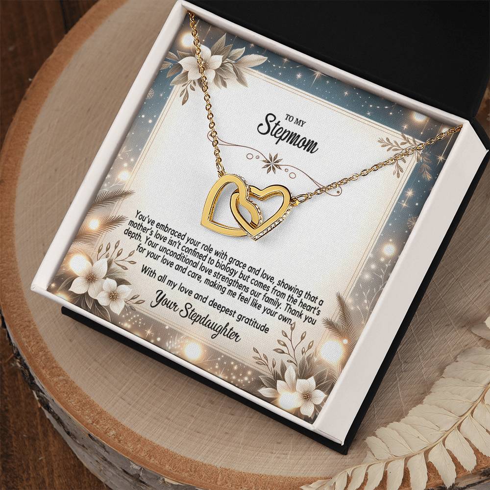 4055(c) Interlocking Hearts Necklace, Gift to my Stepmom with Beautiful Message Card