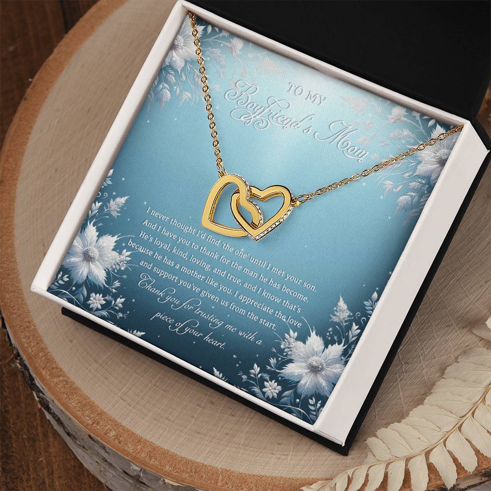 95313c Interlocking Hearts Necklace, Gift to my Boyfriend's Mom with Beautiful Message Card