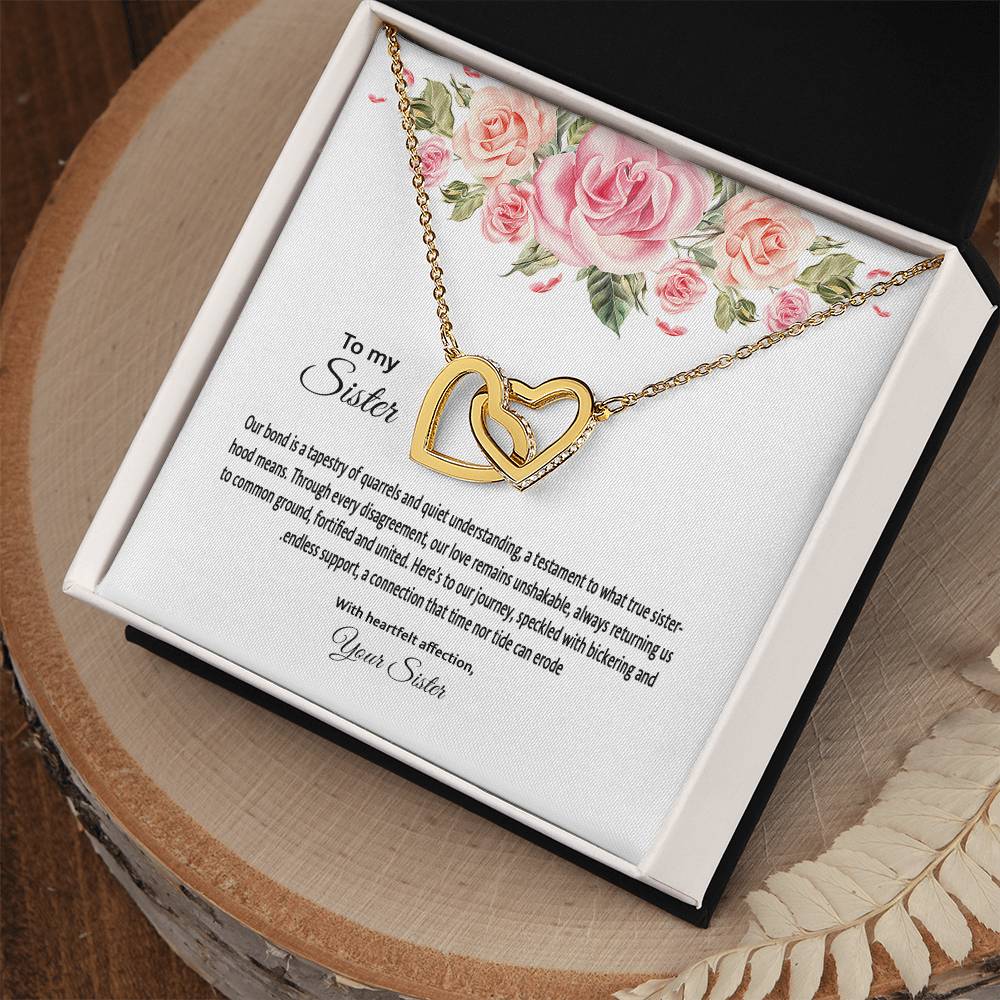 4031c Interlocking Hearts Necklace, Gift to my Sister with Beautiful Message Card