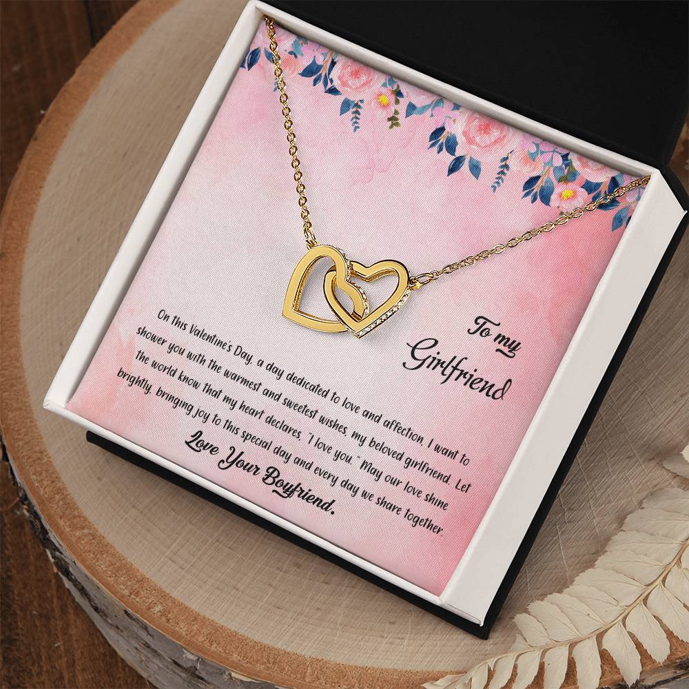 valentine-38c Interlocking Hearts Necklace, Gift to my Girlfriend with Beautiful Message Card