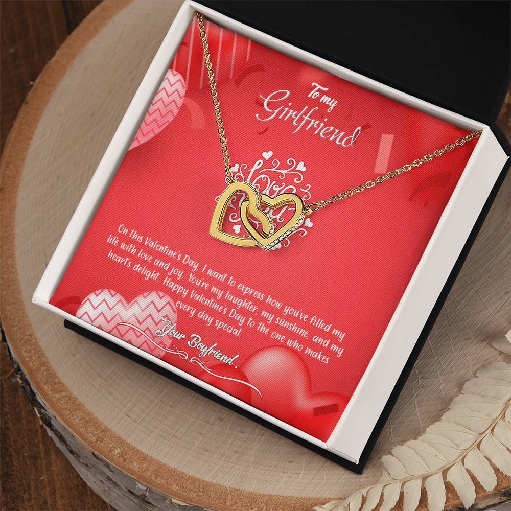 valentine-4c Interlocking Hearts Necklace, Gift to my Girlfriend with Beautiful Message Card