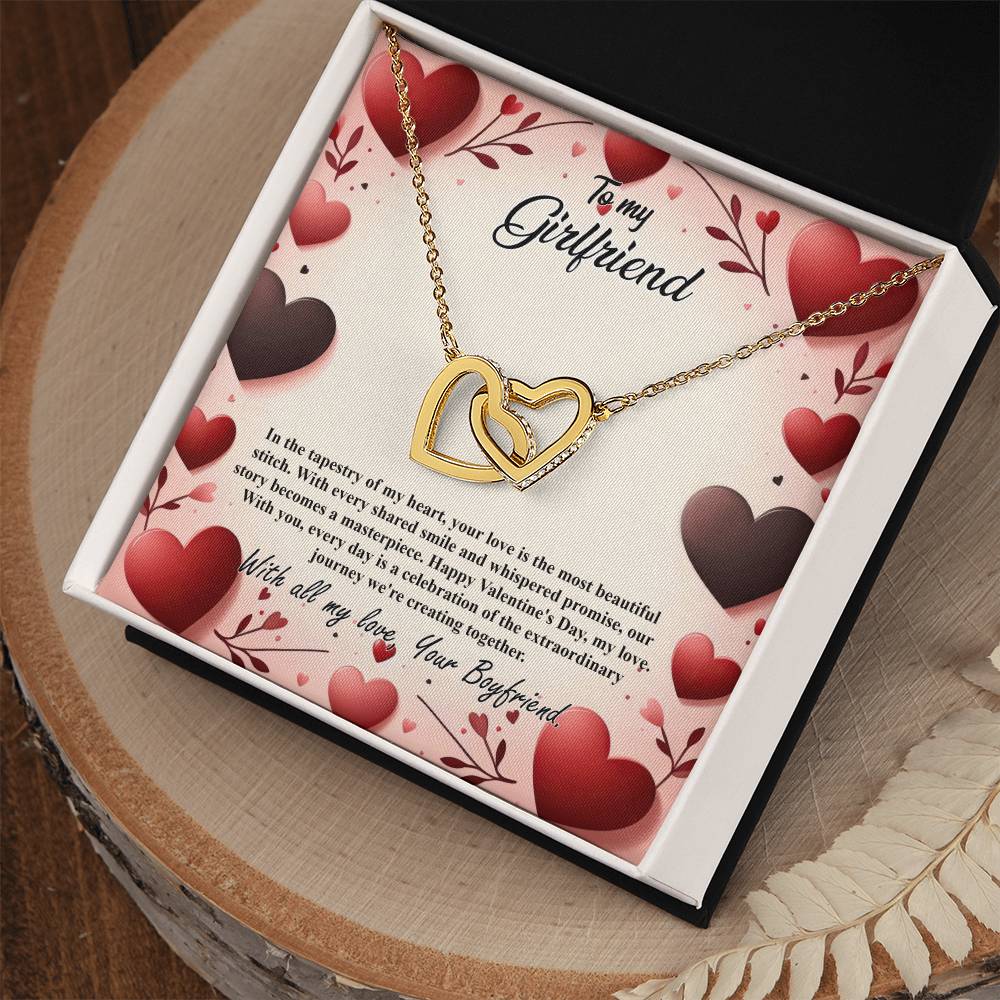 Valentine-st7c Interlocking Hearts Necklace, Gift to my Girlfriend with Beautiful Message Card