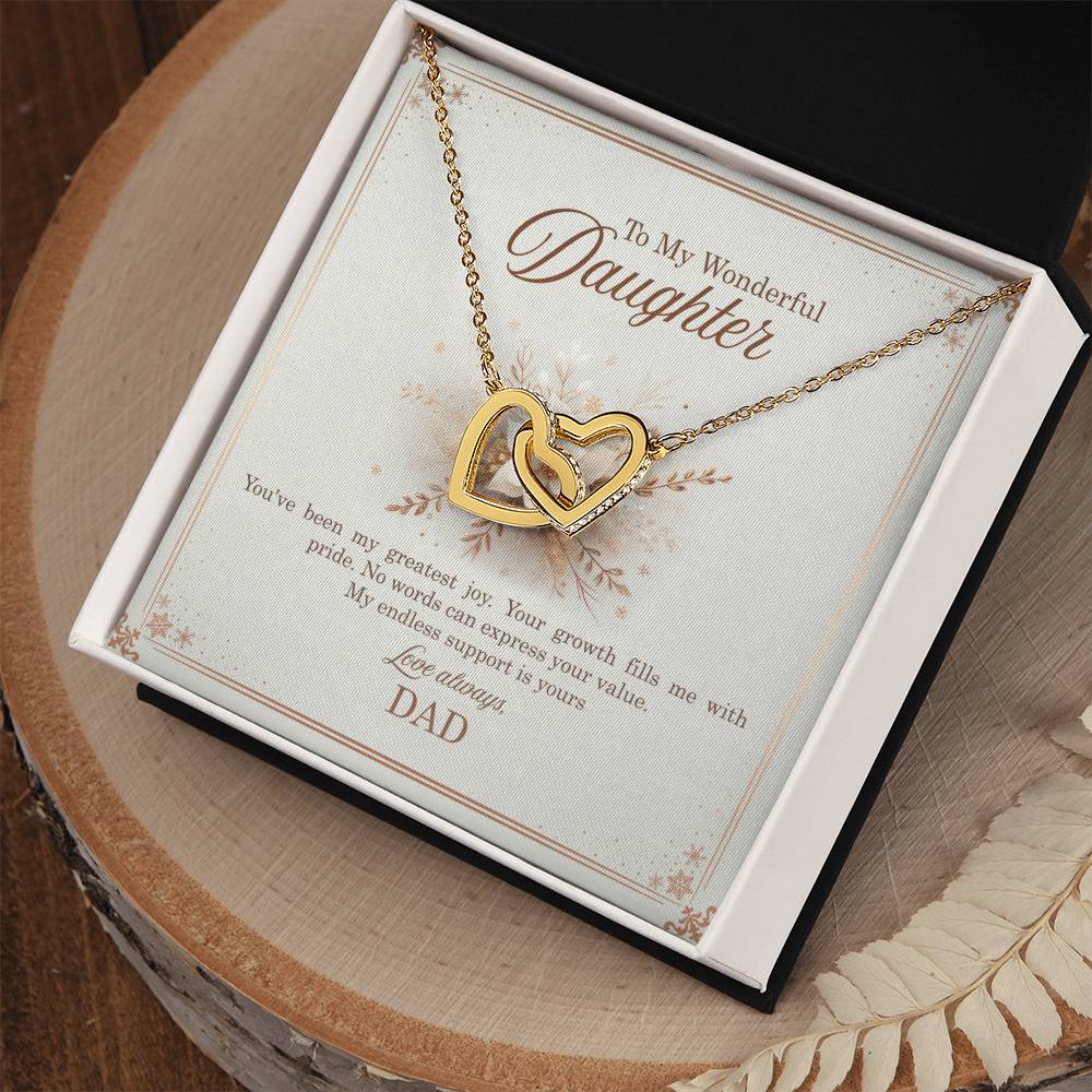 95318 c Interlocking Hearts Necklace, Gift to my Daughter with Beautiful Message Card