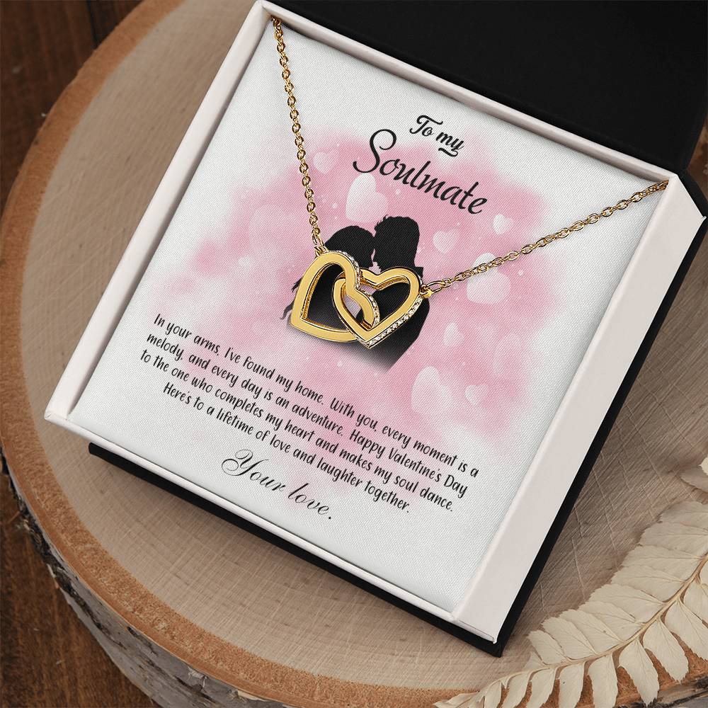 valentine-5b Interlocking Hearts neck, Gift to My Soulmate with Message Card