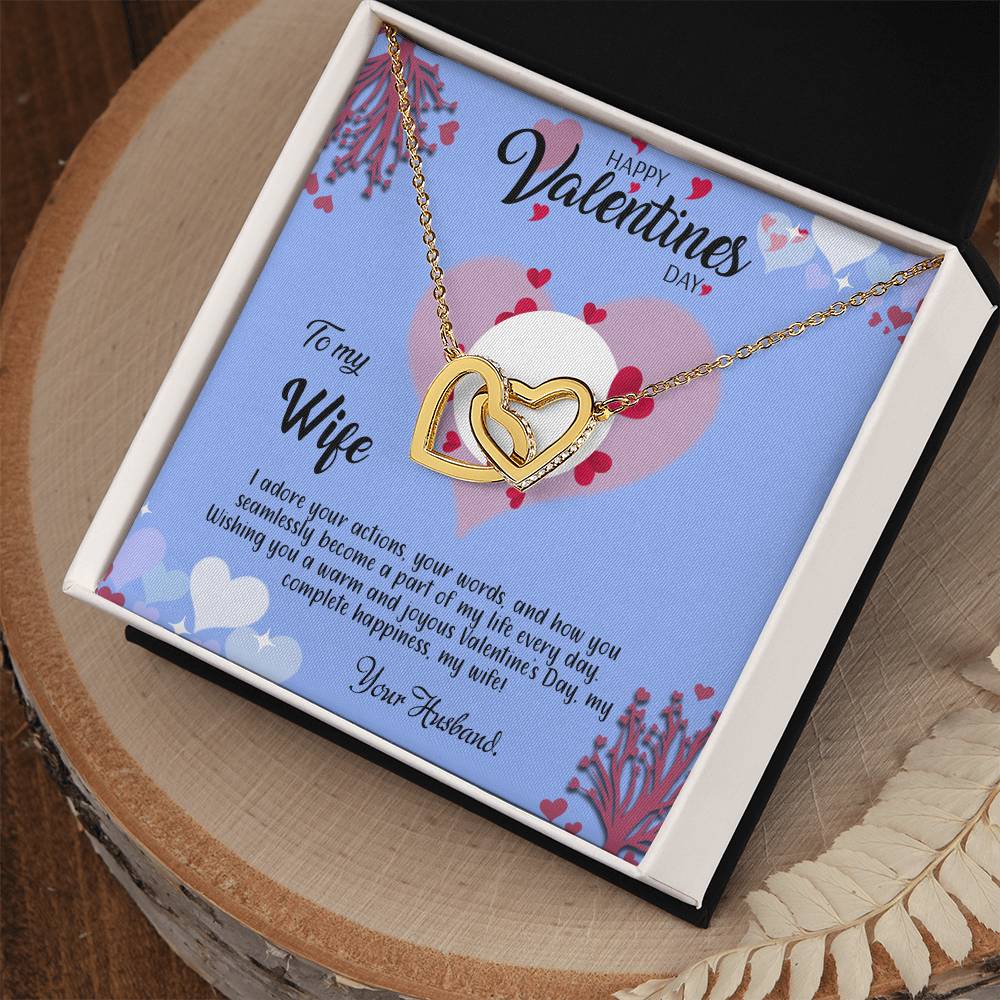 valentine-30a Interlocking Hearts Necklace, Gift to my Wife with Beautiful Message Card