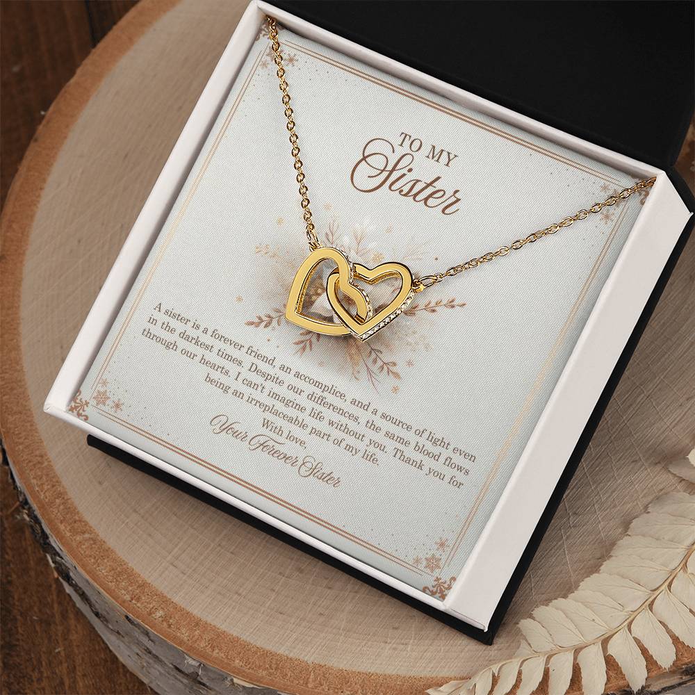 95318b Interlocking Hearts Necklace, Gift to my Sister with Beautiful Message Card