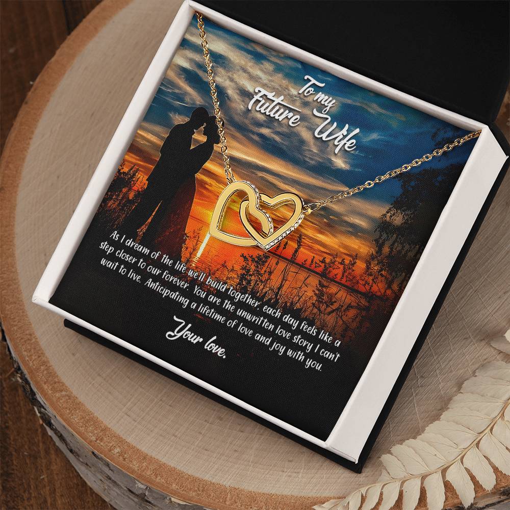 valentine-3d Interlocking Hearts Necklace, Gift to my Future Wife with Beautiful Message Card