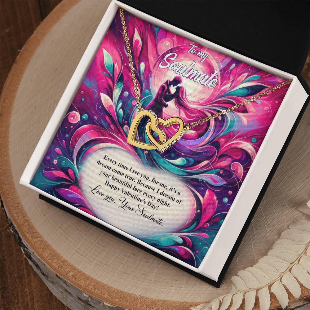 Valentine-st21b Interlocking Hearts neck, Gift to My Soulmate with Message Card