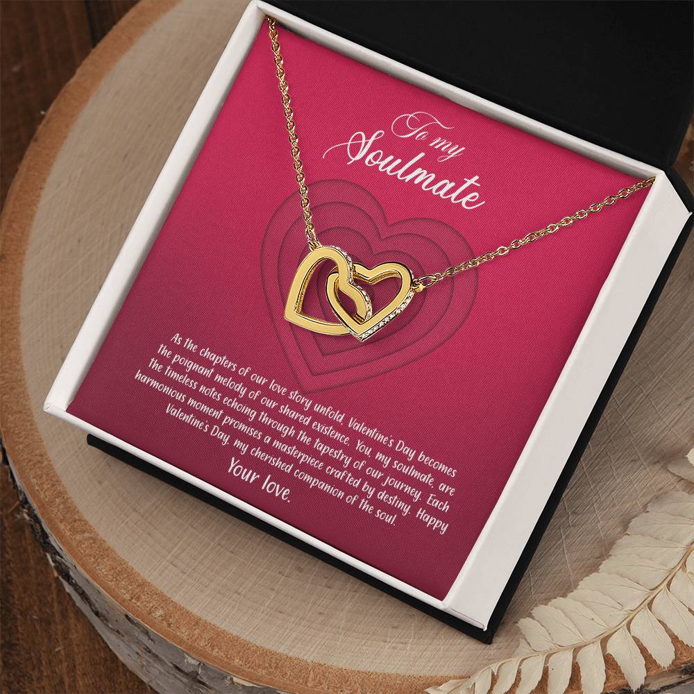 valentine-9b Interlocking Hearts neck, Gift to My Soulmate with Message Card