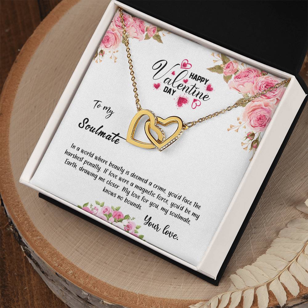 valentine-31b Interlocking Hearts neck, Gift to My Soulmate with Message Card