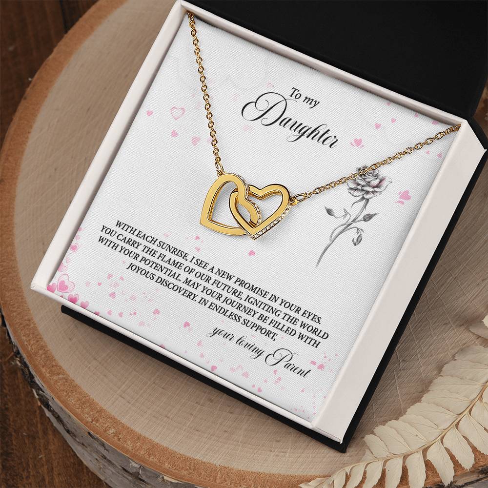 4037a Interlocking Hearts Necklace, Gift to my Daughter with Beautiful Message Card