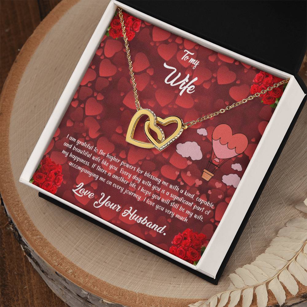 valentine-27a Interlocking Hearts Necklace, Gift to my Wife with Beautiful Message Card