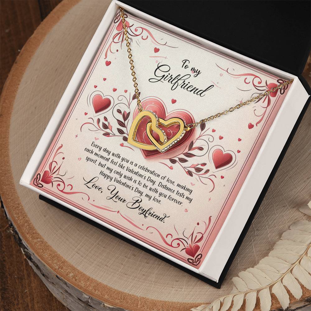 Valentine-st12c Interlocking Hearts Necklace, Gift to my Girlfriend with Beautiful Message Card