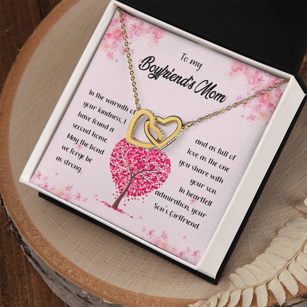 4042c Interlocking Hearts Necklace, Gift to my Boyfriend's Mom with Beautiful Message Card