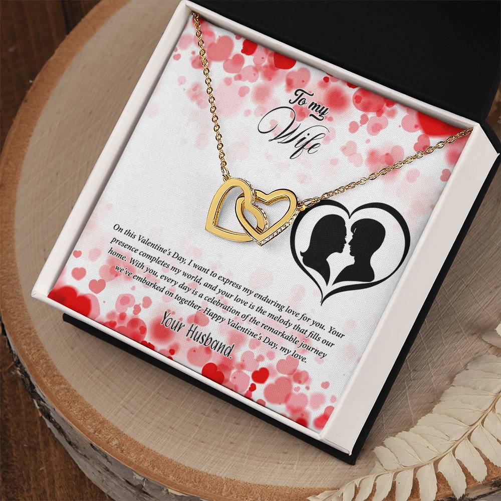 valentine-36a Interlocking Hearts Necklace, Gift to my Wife with Beautiful Message Card