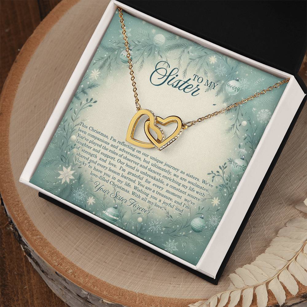 95320c Interlocking Hearts Necklace, Gift to my Sister with Beautiful Message Card