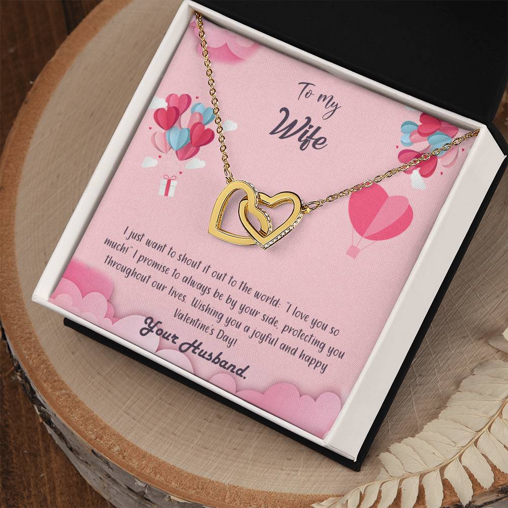 valentine-28a Interlocking Hearts Necklace, Gift to my Wife with Beautiful Message Card