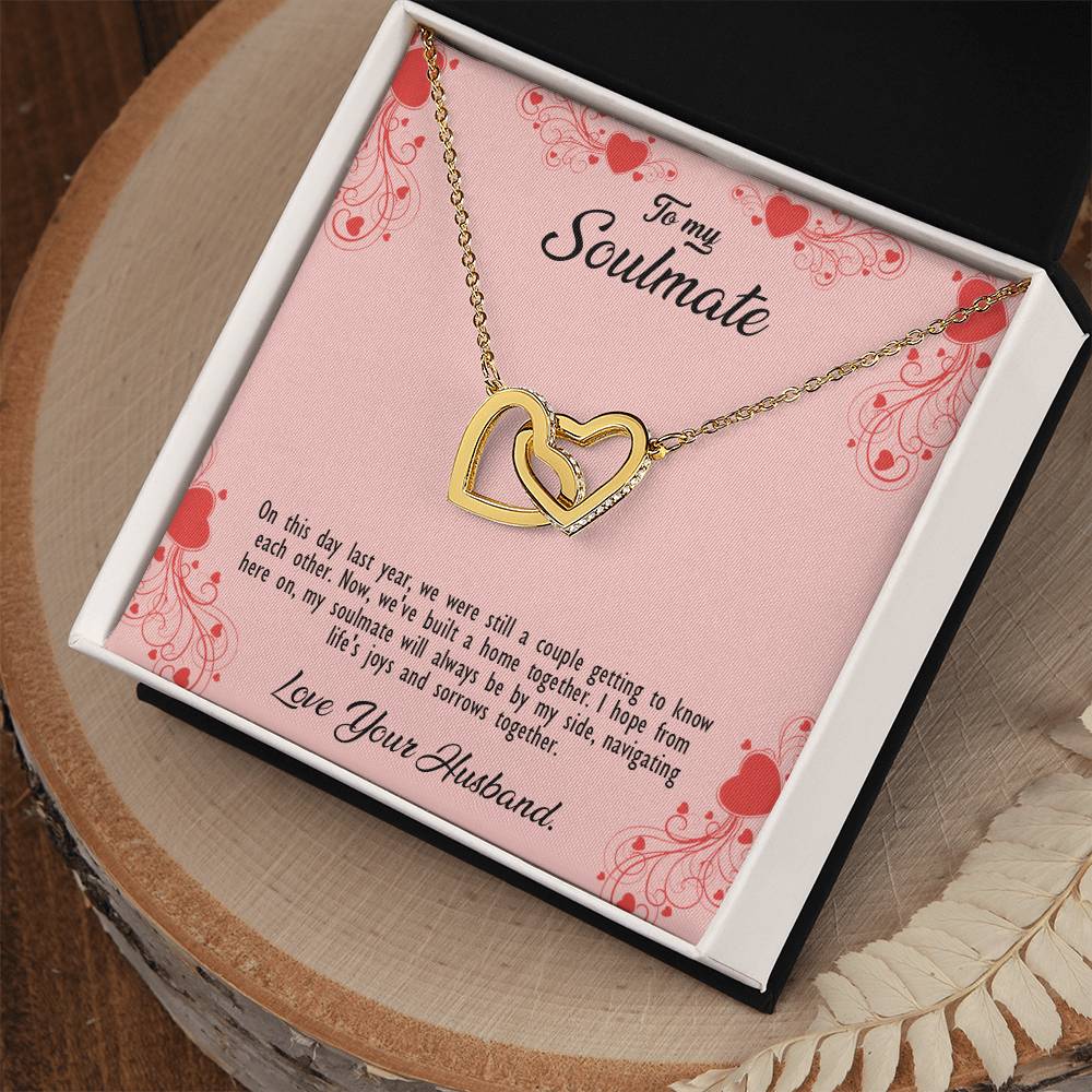 valentine-29b Interlocking Hearts neck, Gift to My Soulmate with Message Card