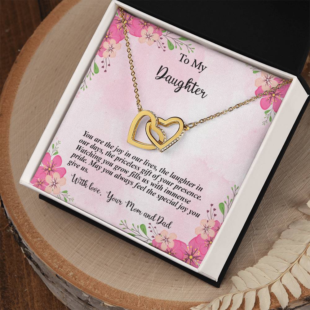 4035c Interlocking Hearts Necklace, Gift to my Daughter with Beautiful Message Card