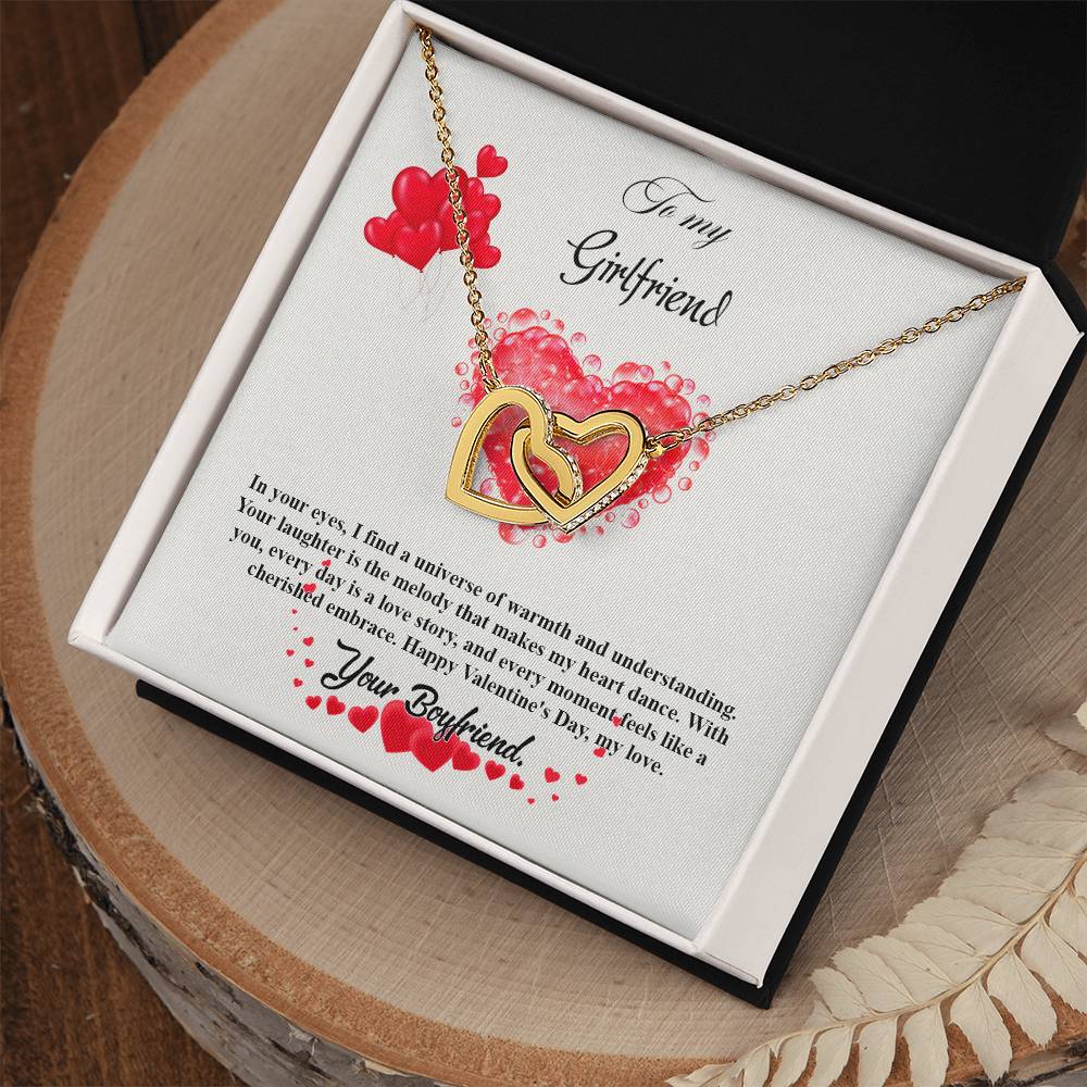 valentine-20c Interlocking Hearts Necklace, Gift to my Girlfriend with Beautiful Message Card