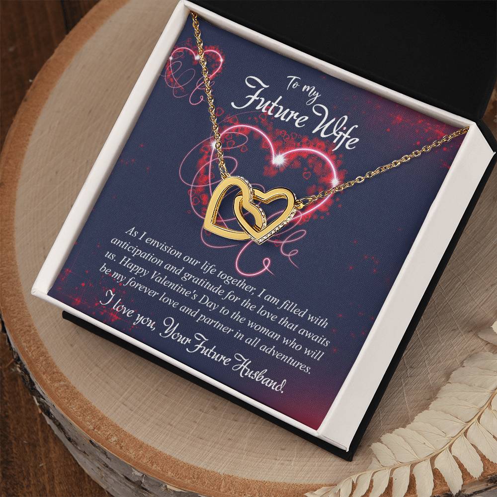 valentine-7d Interlocking Hearts Necklace, Gift to my Future Wife with Beautiful Message Card