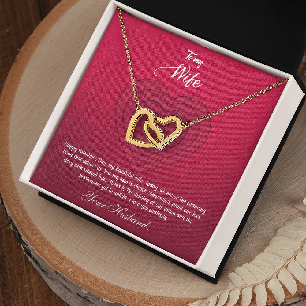 valentine-9a Interlocking Hearts Necklace, Gift to my Wife with Beautiful Message Card