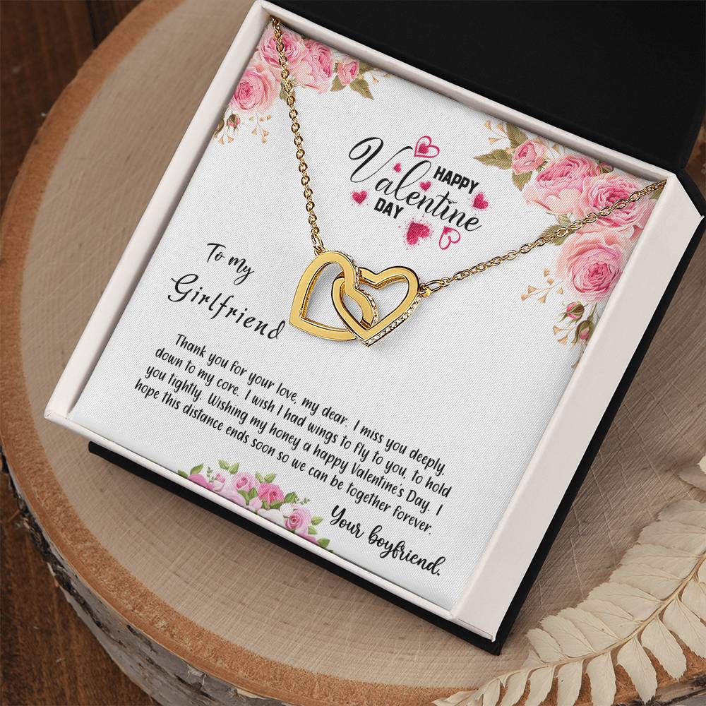 valentine-31c Interlocking Hearts Necklace, Gift to my Girlfriend with Beautiful Message Card