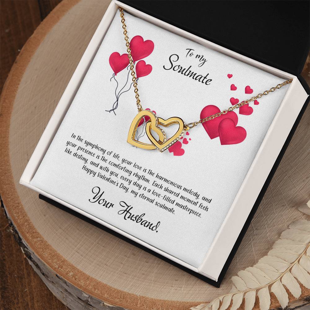 valentine-11b Interlocking Hearts neck, Gift to My Soulmate with Message Card