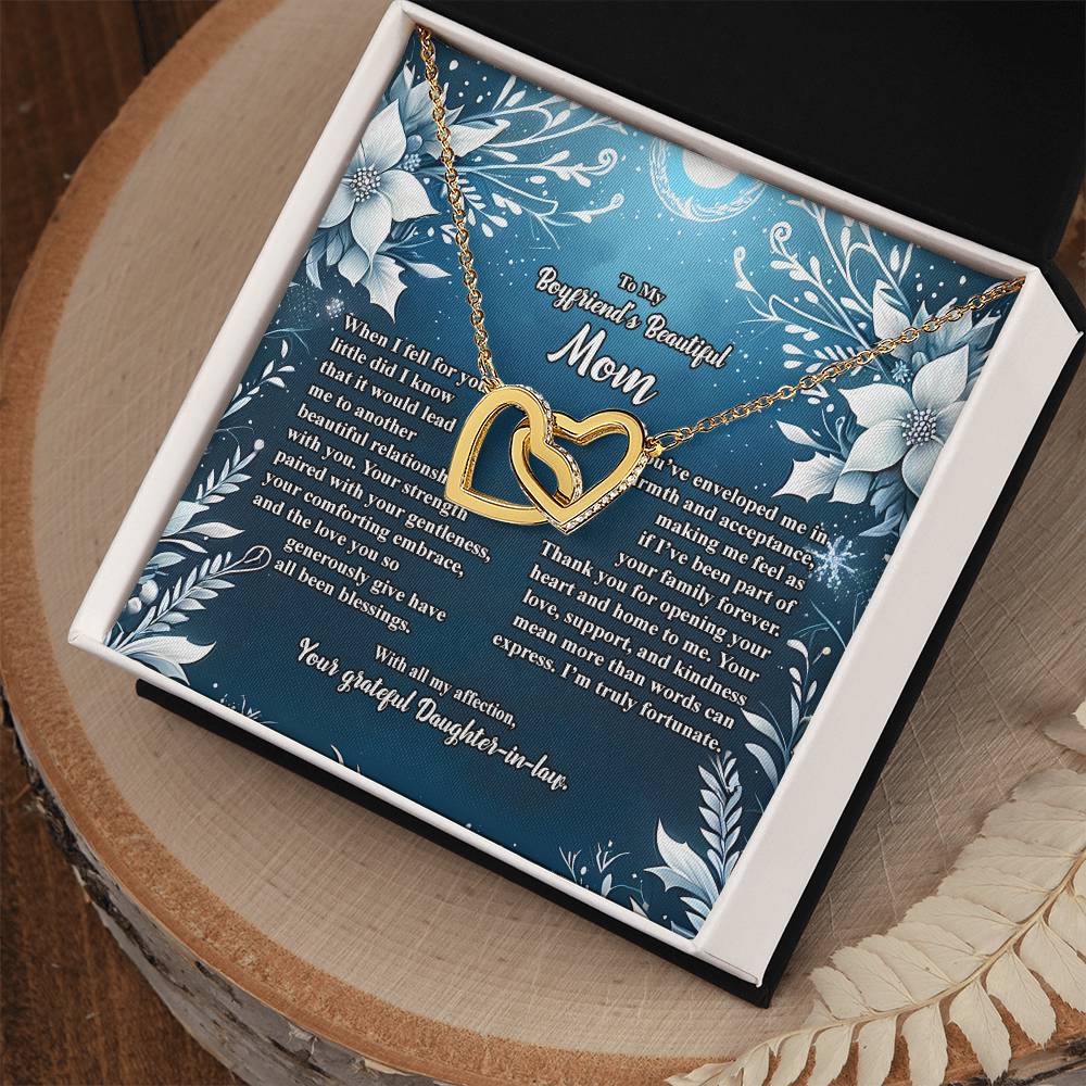 4046c Interlocking Hearts Necklace, Gift to my Boyfriend's Mom with Beautiful Message Card