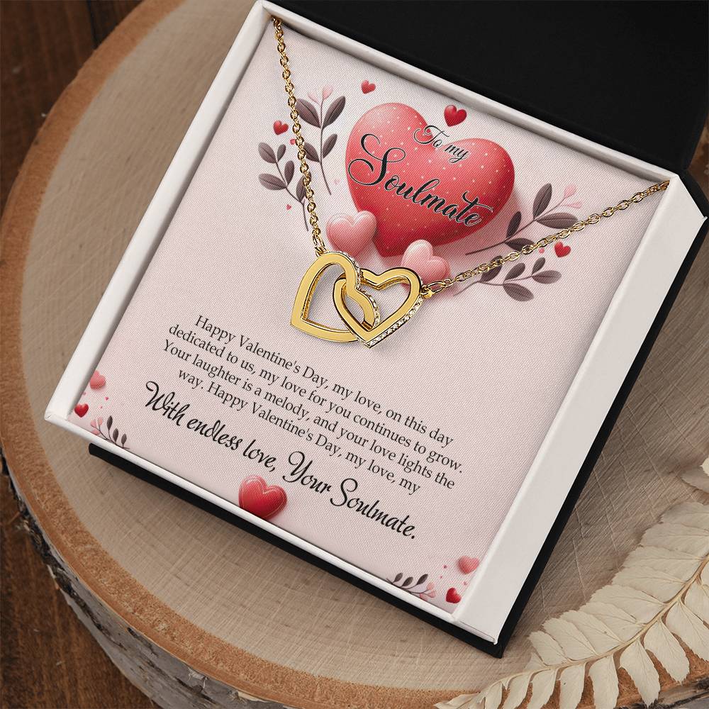 Valentine-st13b Interlocking Hearts neck, Gift to My Soulmate with Message Card