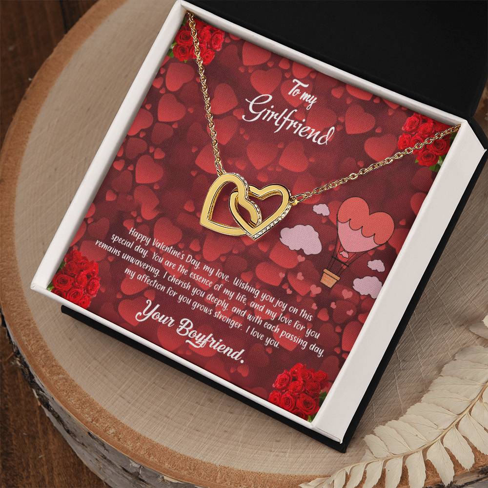 valentine-27c Interlocking Hearts Necklace, Gift to my Girlfriend with Beautiful Message Card