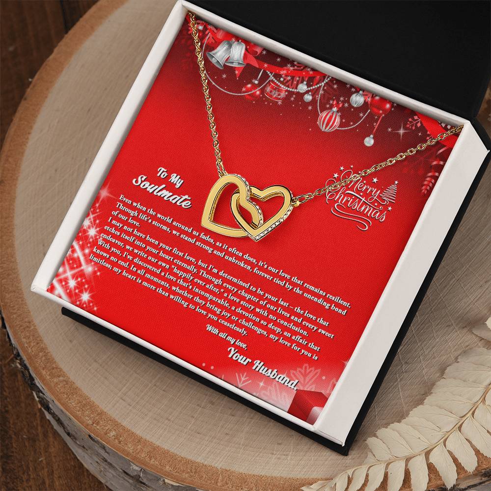 4007b Interlocking Hearts neck, Gift to My Soulmate with Message Card