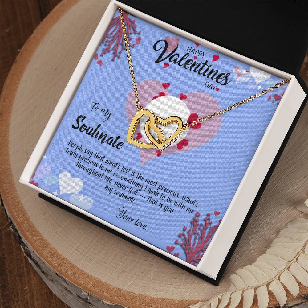 valentine-30b Interlocking Hearts neck, Gift to My Soulmate with Message Card