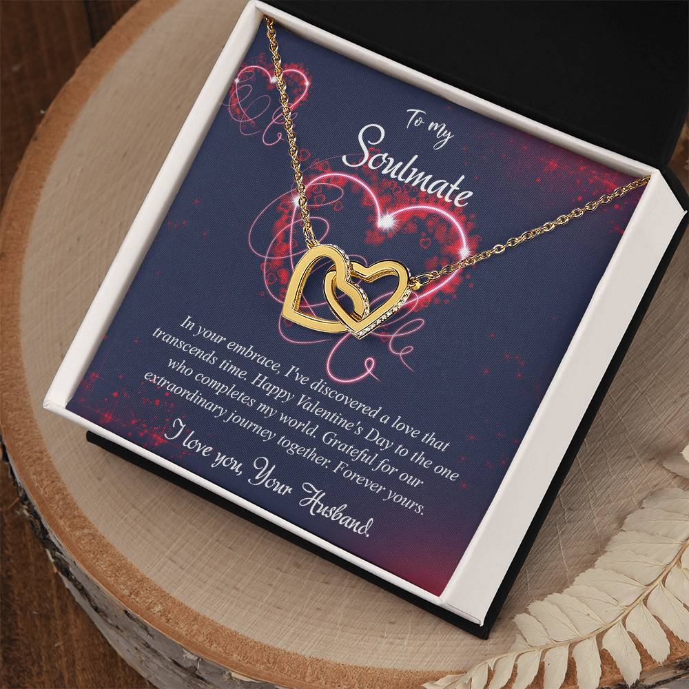 valentine-7b Interlocking Hearts neck, Gift to My Soulmate with Message Card