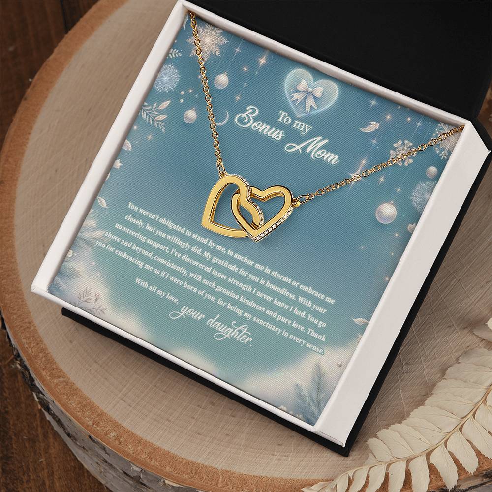 4045 (a) Interlocking Hearts Necklace, Gift to my Stepmom with Beautiful Message Card