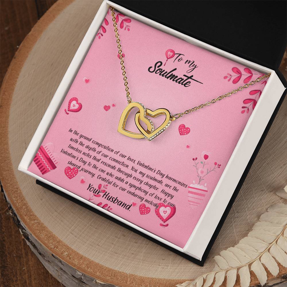 valentine-16b Interlocking Hearts neck, Gift to My Soulmate with Message Card