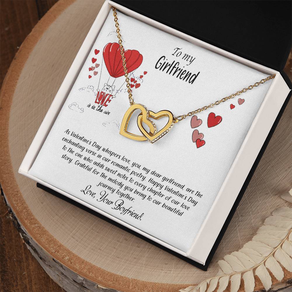 valentine-24c Interlocking Hearts Necklace, Gift to my Girlfriend with Beautiful Message Card