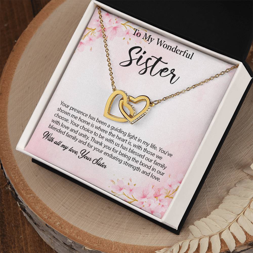 4029c Interlocking Hearts Necklace, Gift to my Sister with Beautiful Message Card