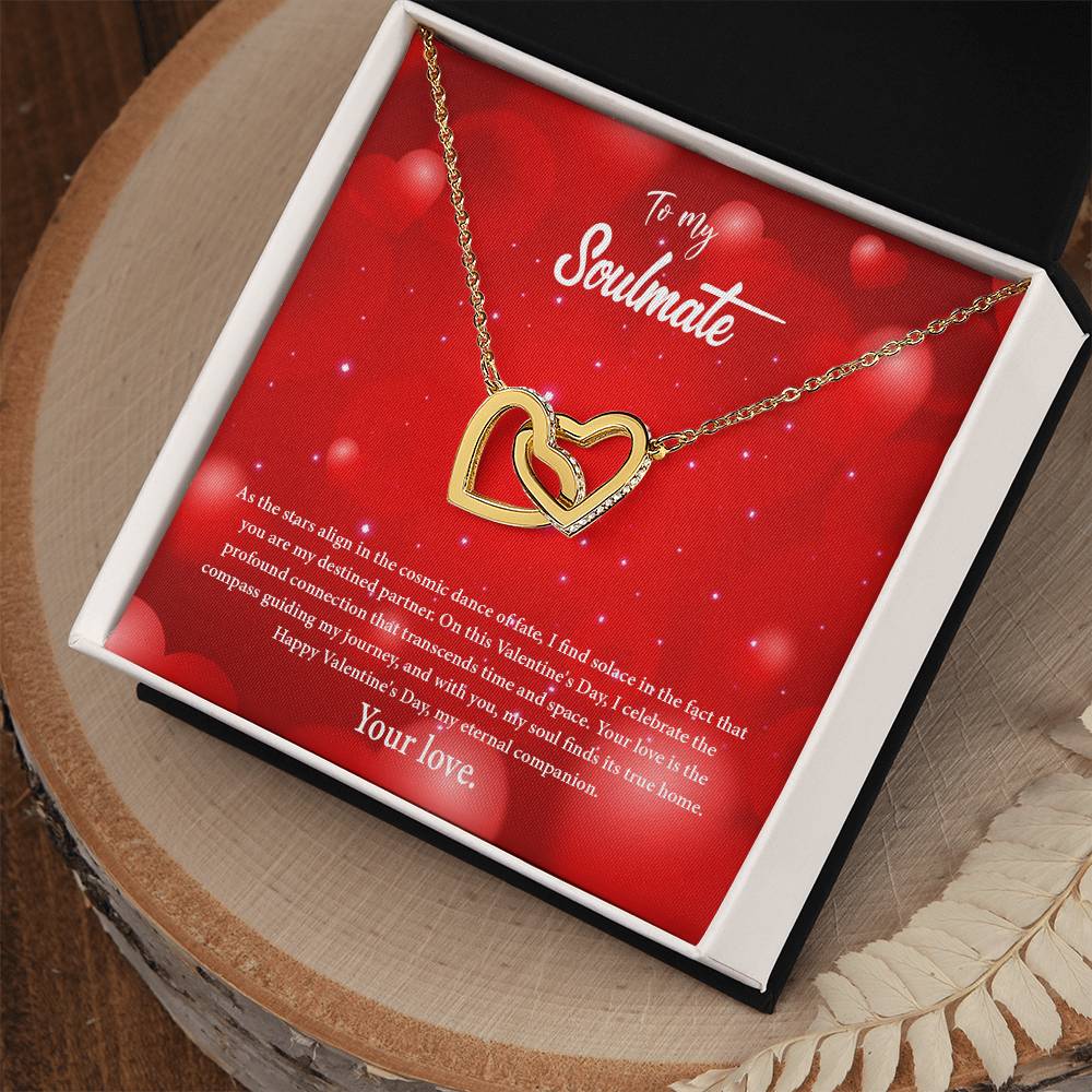 valentine-34b Interlocking Hearts neck, Gift to My Soulmate with Message Card